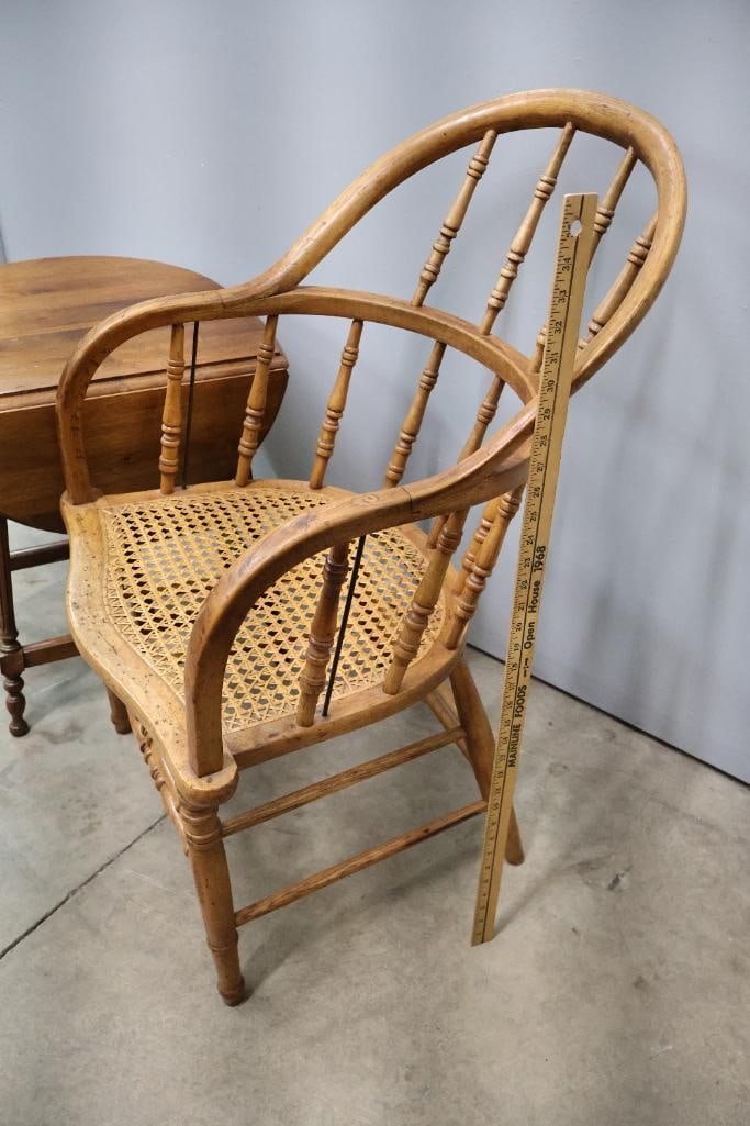 Antique Windsor-Style Caned Seat Chair and Drop Leaf Side Table - 2