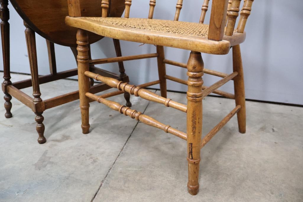 Antique Windsor-Style Caned Seat Chair and Drop Leaf Side Table - 7