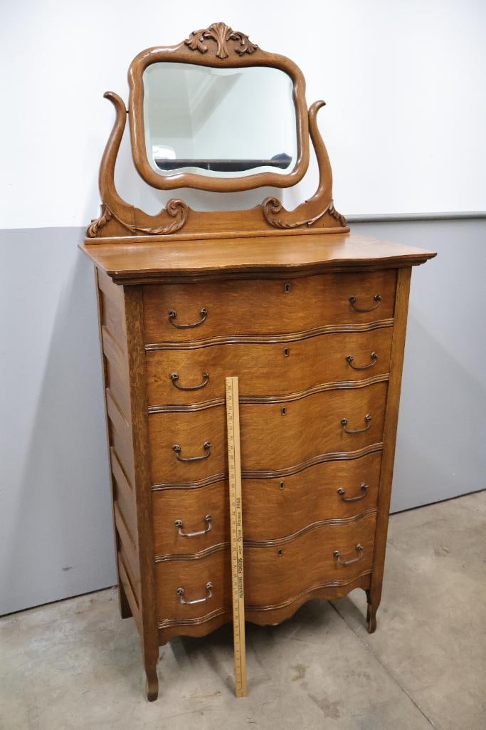 Antique Highboy Serpentine Front Dresser - 2