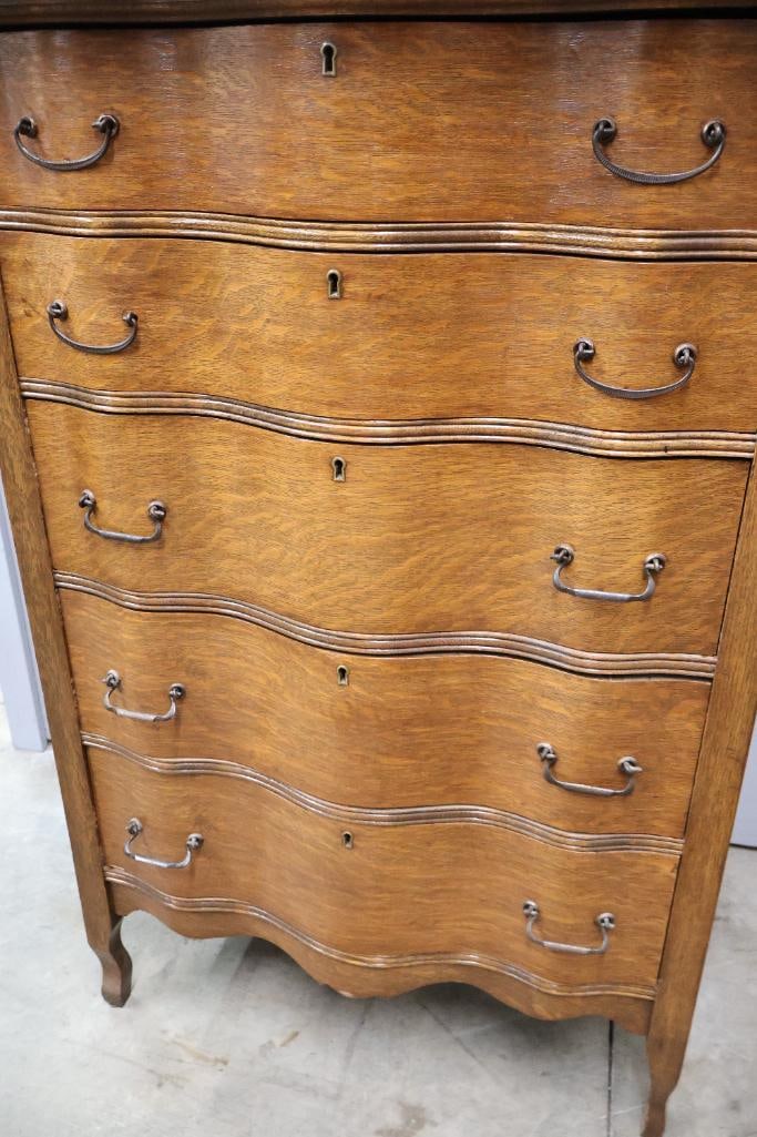 Antique Highboy Serpentine Front Dresser - 5