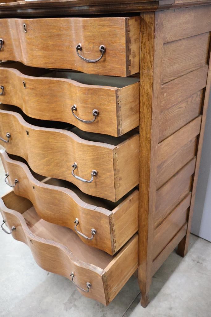 Antique Highboy Serpentine Front Dresser - 7