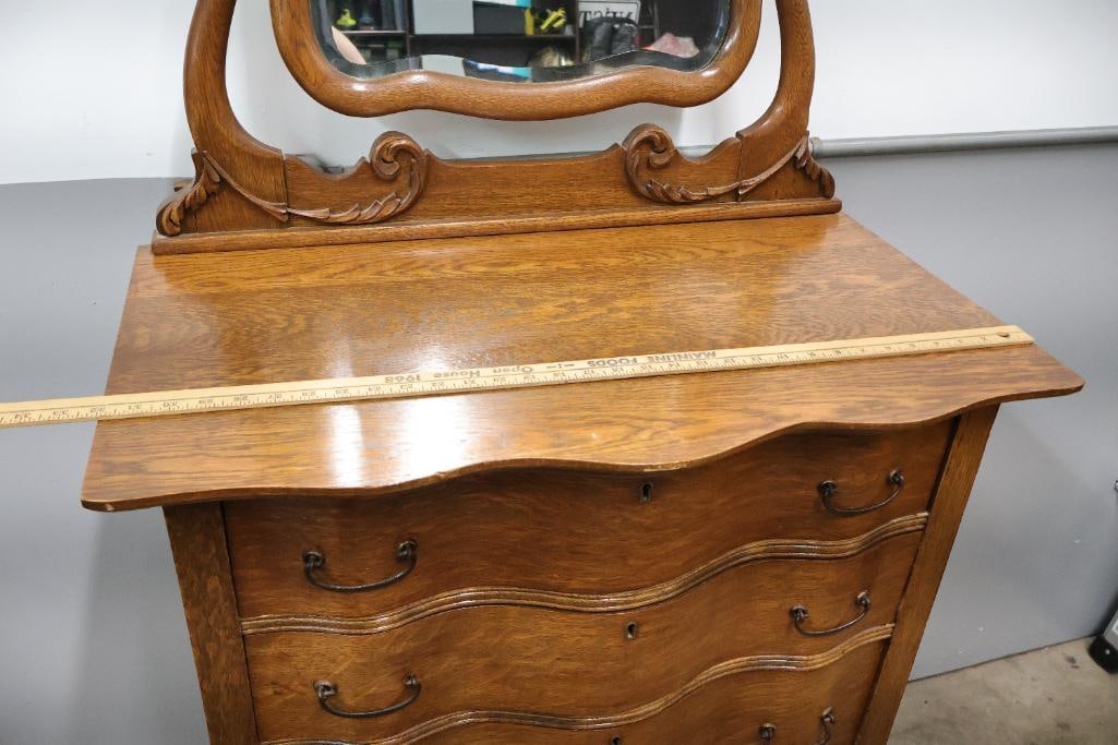 Antique Highboy Serpentine Front Dresser - 8