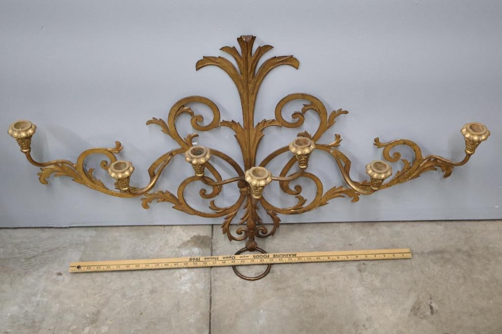 Vintage Italian Gilt Iron Large Wall Sconce - 2