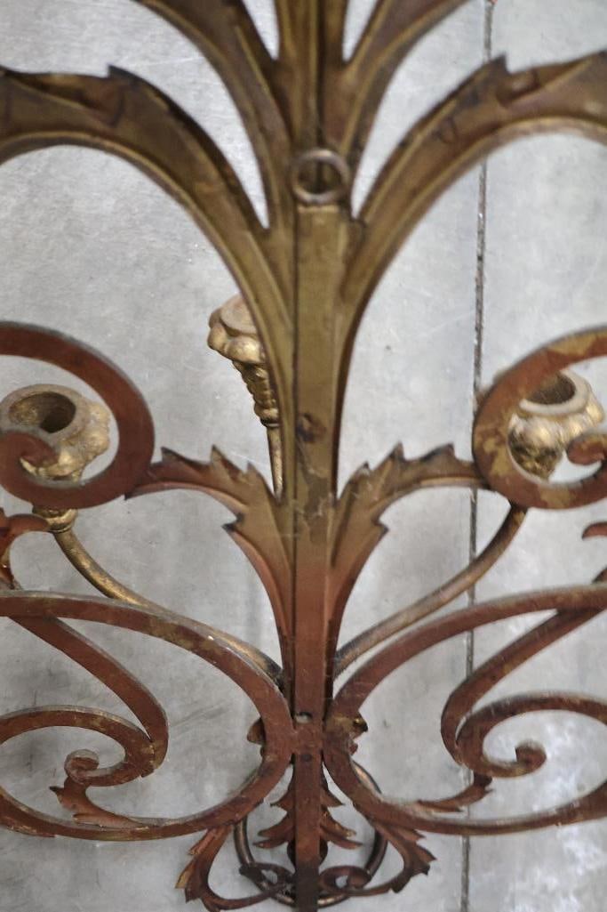 Vintage Italian Gilt Iron Large Wall Sconce - 7