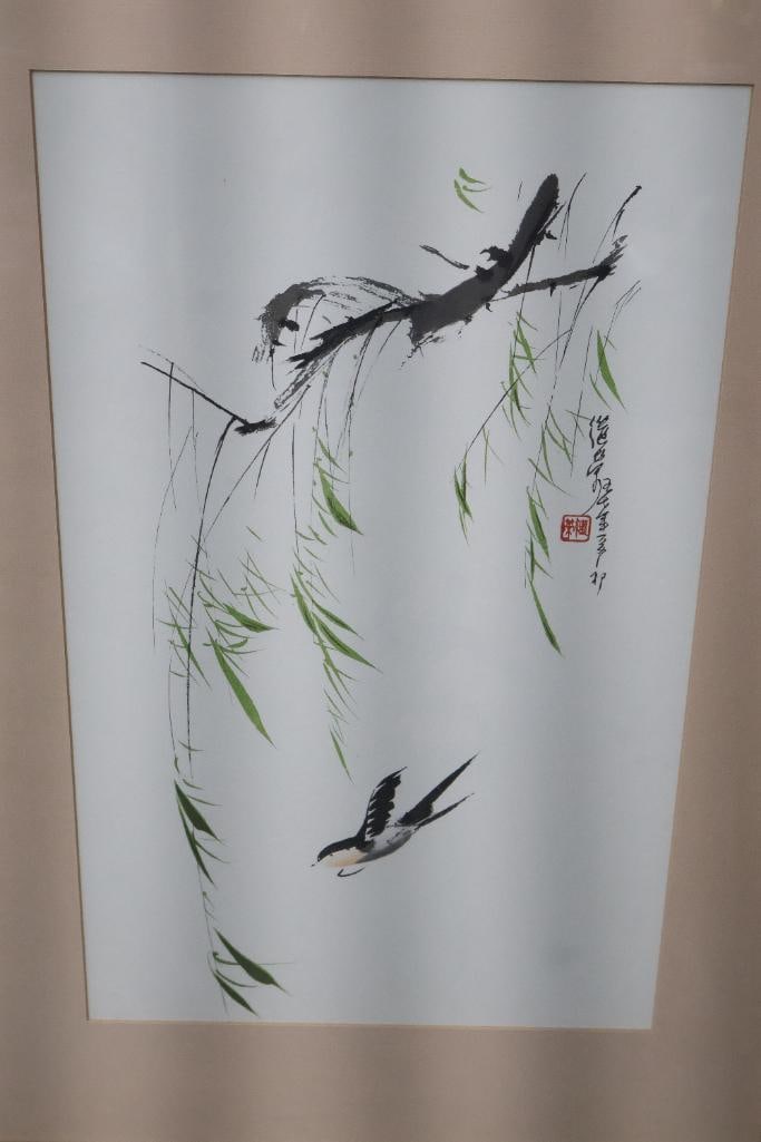 Vintage Pair of Ink and Color Paintings of Birds - 7