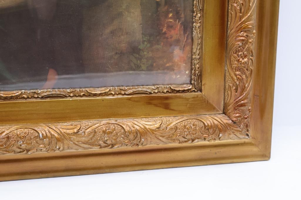 Vintage 'The Knitting Girl' Print in Ornate Frame - 7