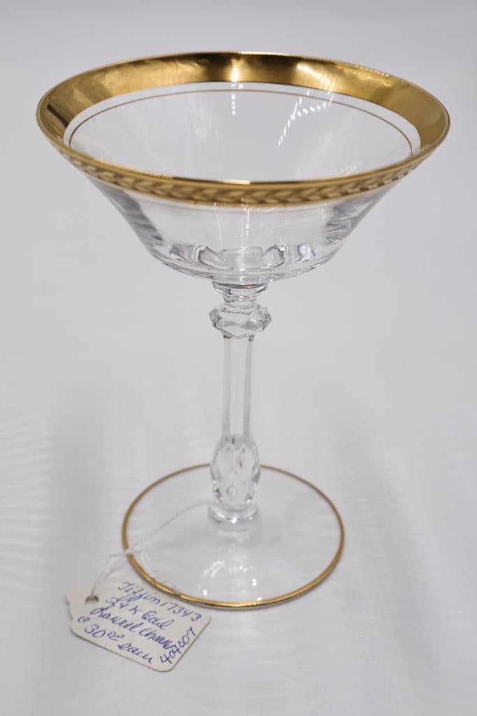 Waterford Crystal Pitcher and Tiffin Laurel Gold Encrusted Glasses - 7