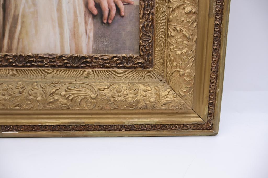 Vintage Ornate Gilded Framed 'The Mischievous One' Print - 7