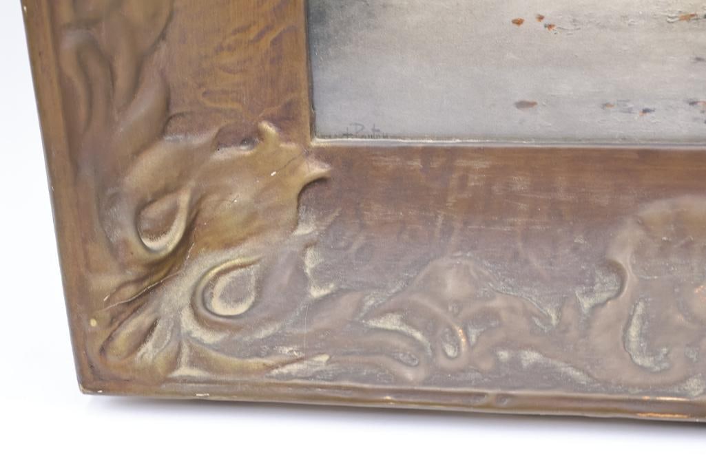 Antique Art Nouveau Frame with River Landscape Artwork - 7