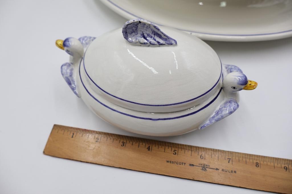 Vintage Italian Blue and White Goose Soup Tureen and Lidded Dish - 2