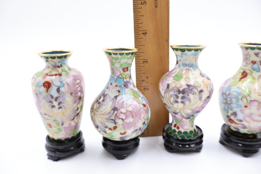 Chinese cloisonne enamel garniture vases - 2