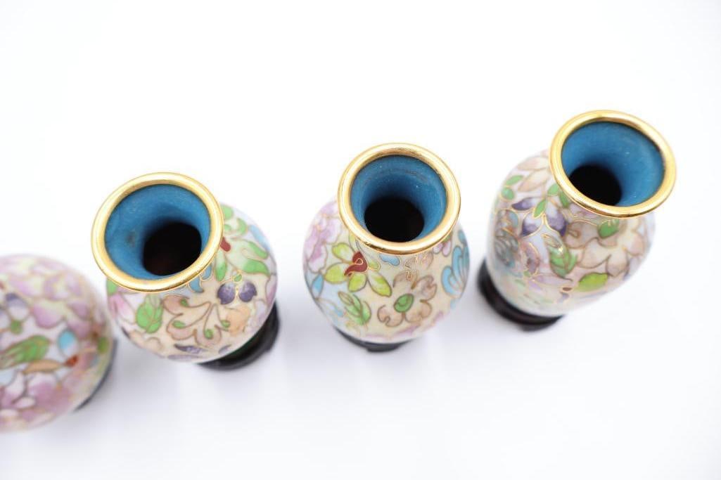 Chinese cloisonne enamel garniture vases - 7