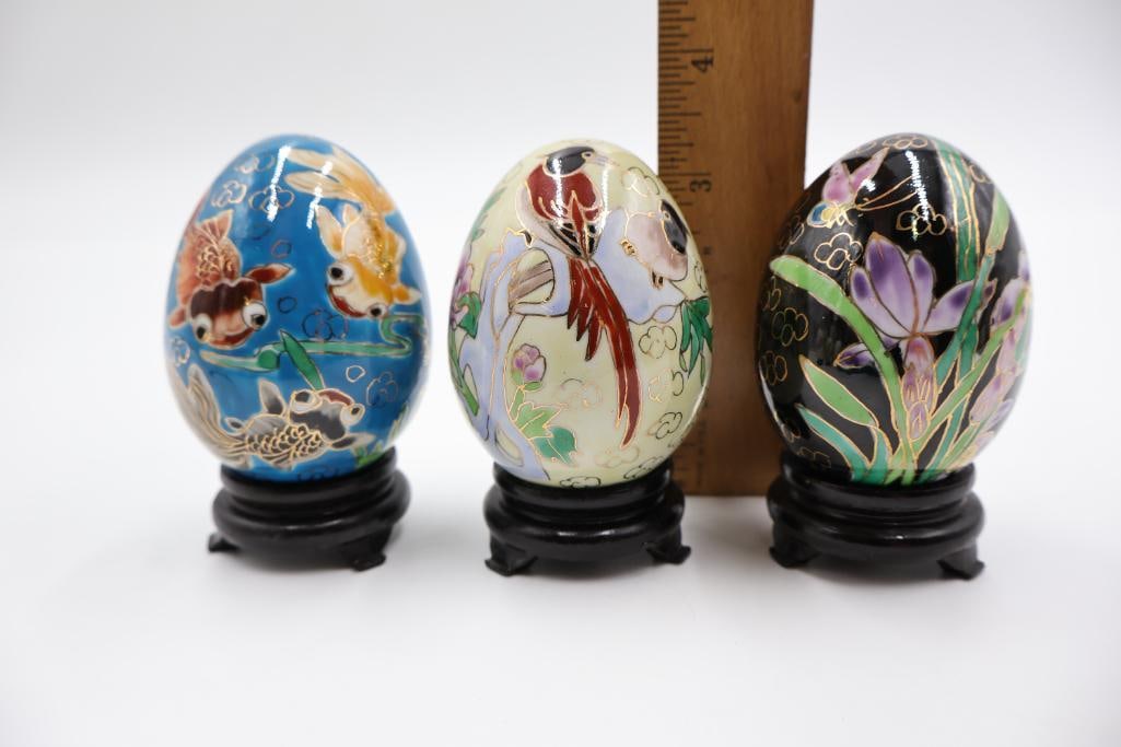 Three Vintage Chinese Cloisonne Enamel Eggs - 2
