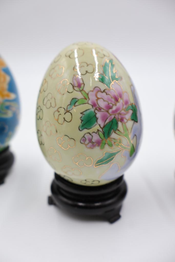 Three Vintage Chinese Cloisonne Enamel Eggs - 7