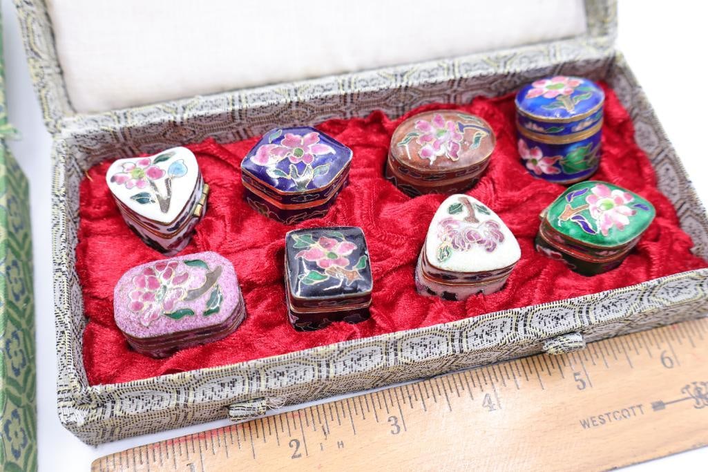 Two Vintage Sets of Miniature Cloisonne Containers - 7