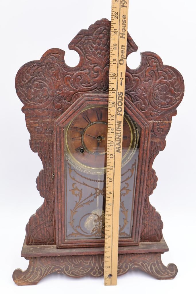Antique Waterbury Wood Mantle Clock - 2