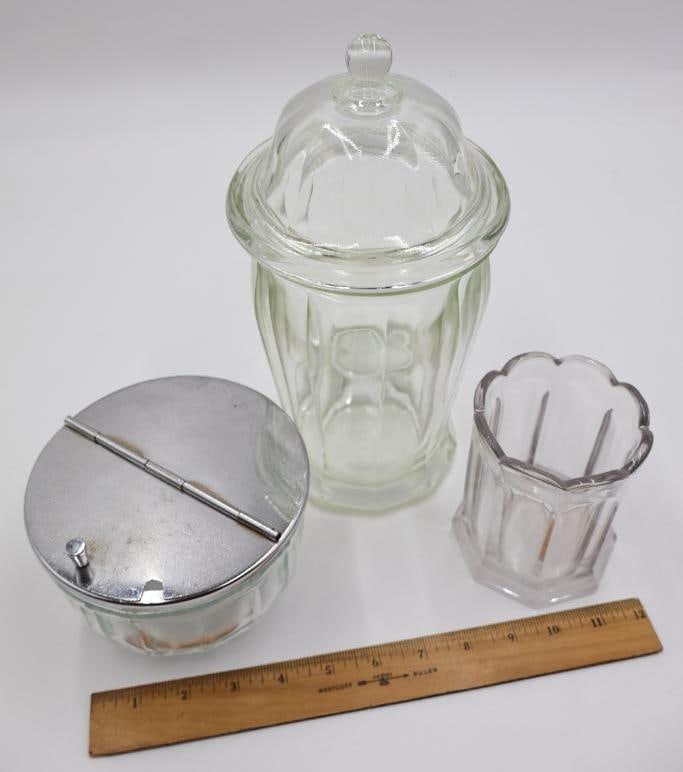 Three Vintage Glass Containers including Indiana Glass Apothecary Jar - 2