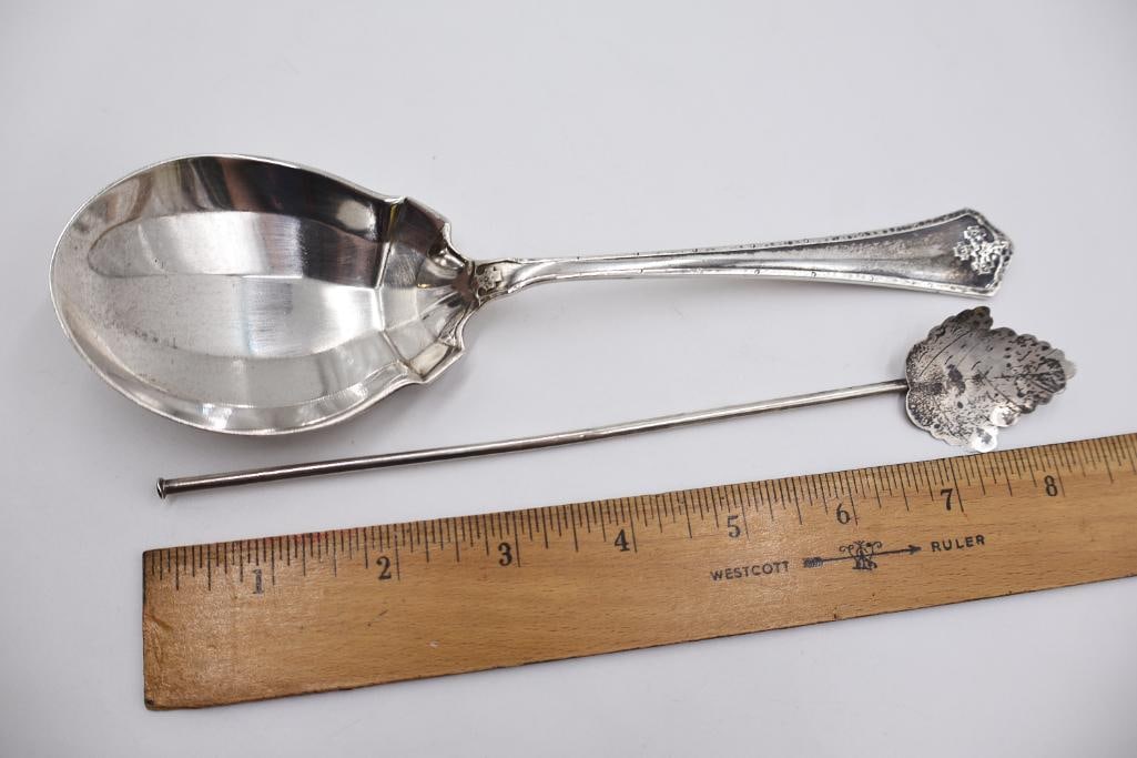 Large Sterling Silver SErving Spoon, and Vintage Iced Tea Spoon - 2