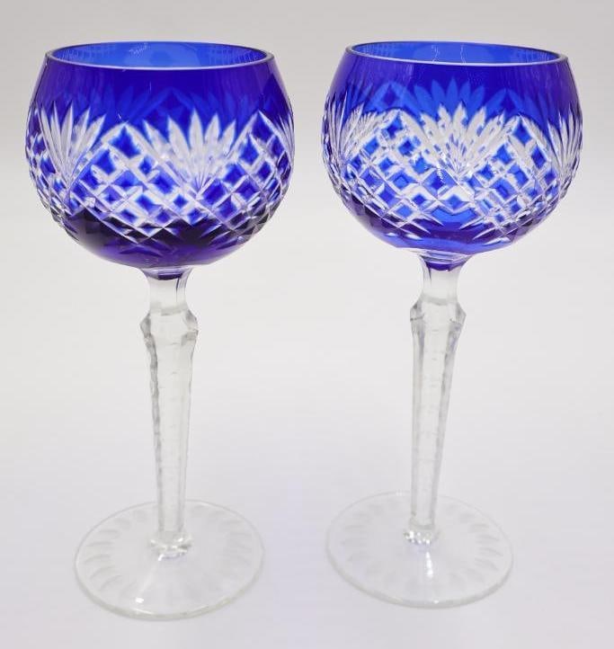 Two Pairs of Bohemian Cobalt Blue Cut-to-Clear Crystal Stemware - 7