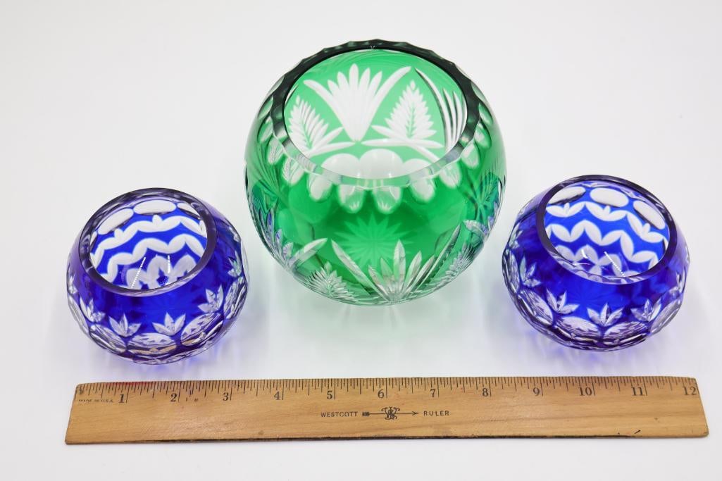 Bohemian Cobalt Blue and Green Cut-to-Clear Crystal - 2