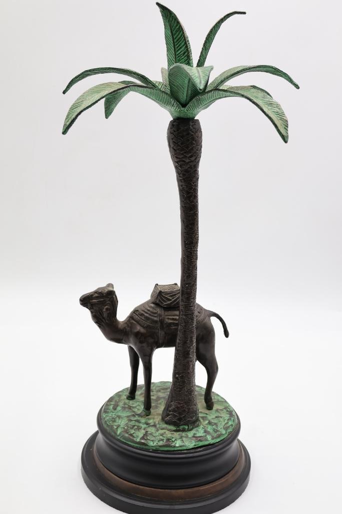 Vintage Art Deco Camel with Palm Tree Patinated Bronze Sculpture - 7