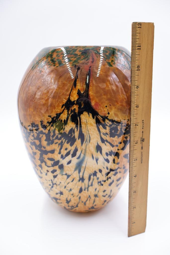 Large Artisan Gold and Green Shimmer Vase - 2