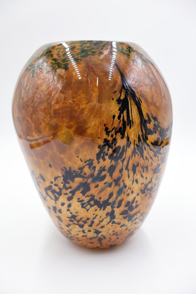 Large Artisan Gold and Green Shimmer Vase - 7