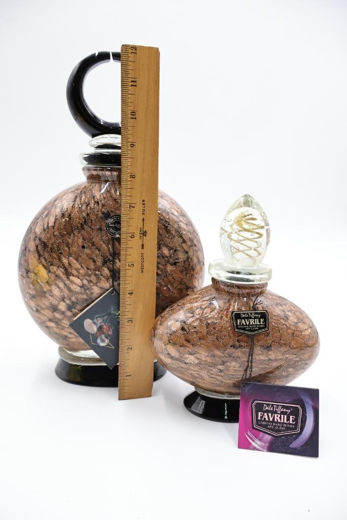 Pair of Dale Tiffany Favrile Artisan Large Perfume Bottles - 2