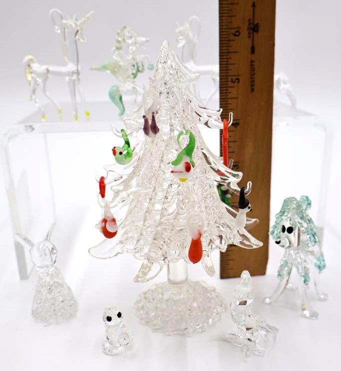 Collection of Artisan Glass Christmas Tree and Animals - 2
