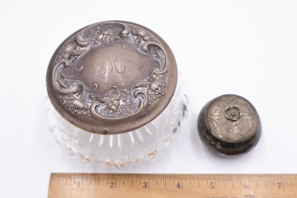 Sterling Silver Lidded Vanity Jar and Small Silver Type Trinket Holder - 2