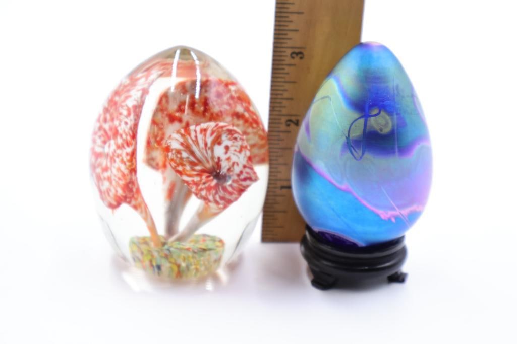 Two Egg Shape Glass Paperweights - 2