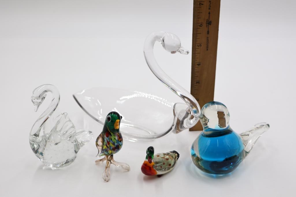 Collection of Glass Birds Including Swan Dish - 3