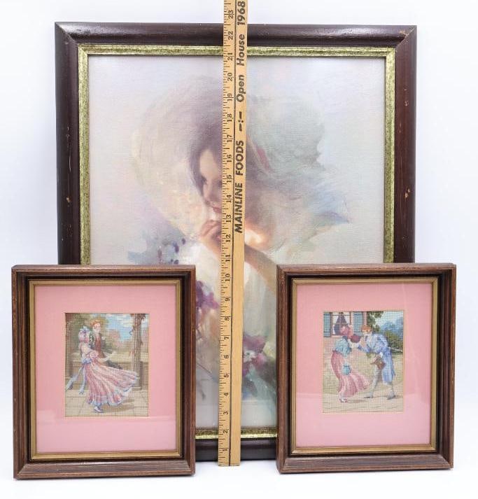 Two Romantic Needlepoint and Dreamy Lady Print - 2
