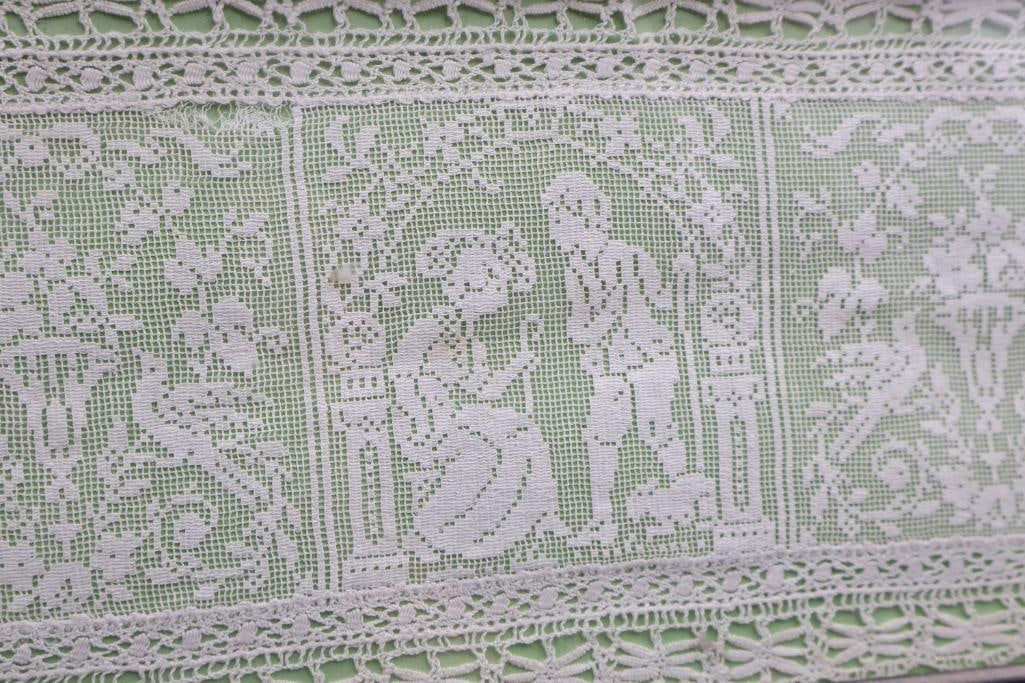 Vintage Children Print and Delicate Crochet Scene - 7