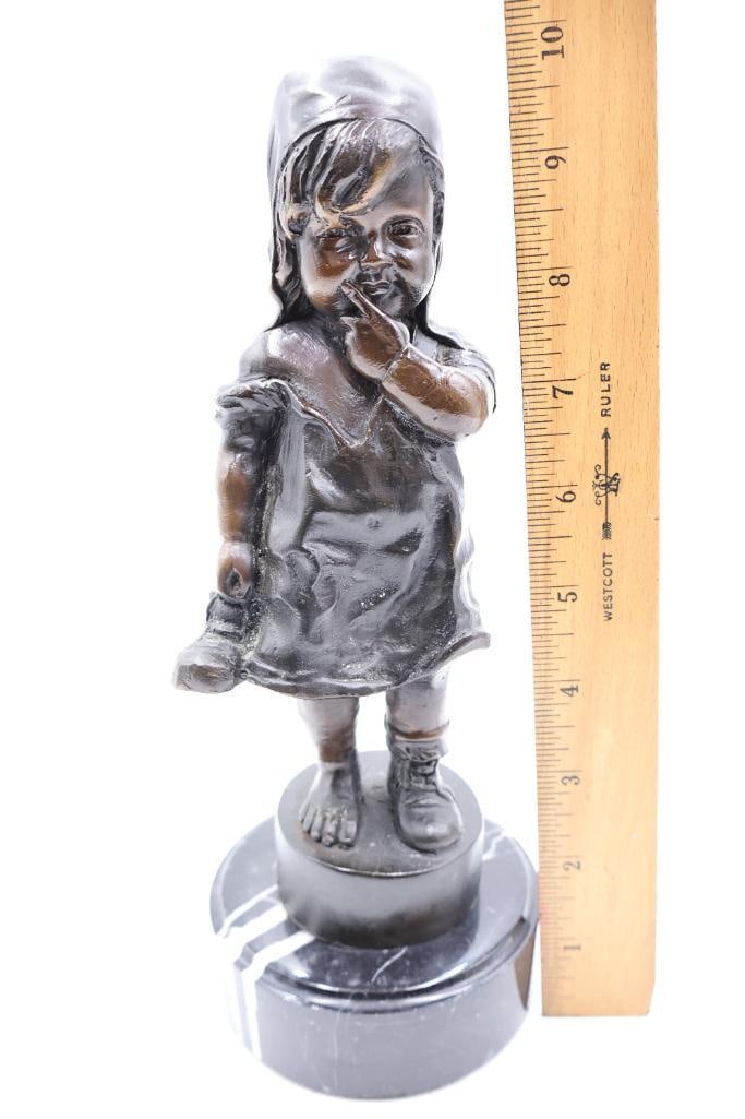 Bronze Juan Clara Type Little Girl Holding a Shoe Statue - 2
