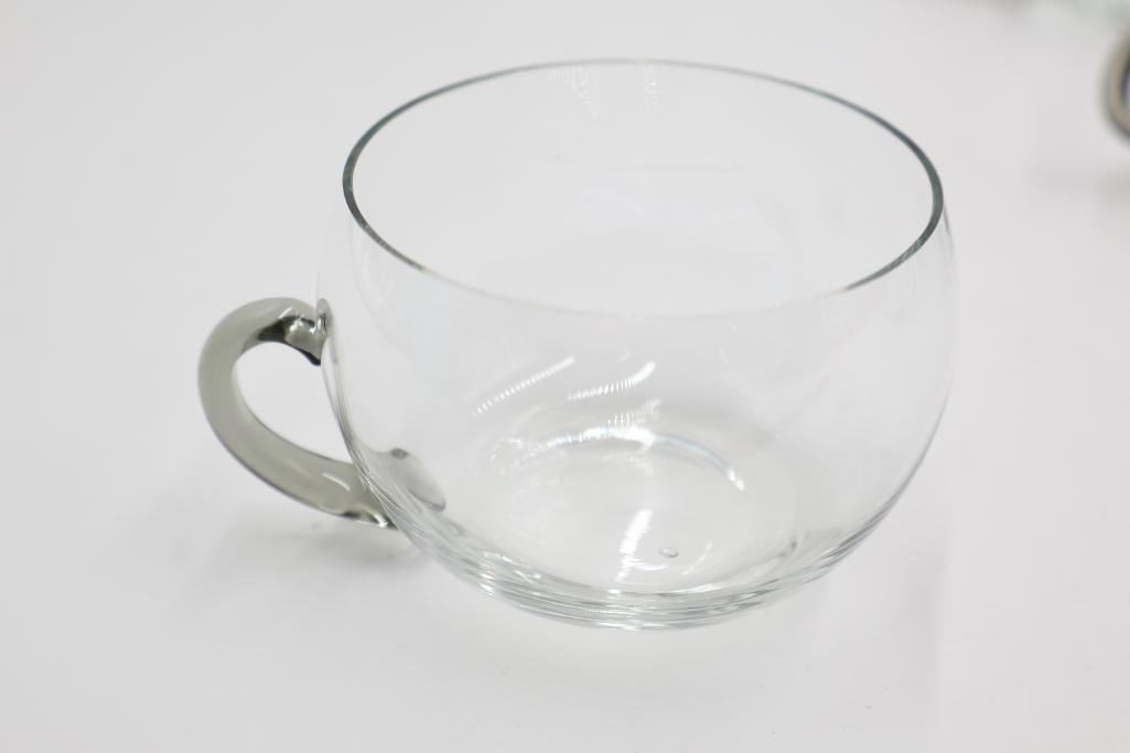 Mid Century Modern Vintage Smokey Grey Glass Punch Bowl and Cups - 3