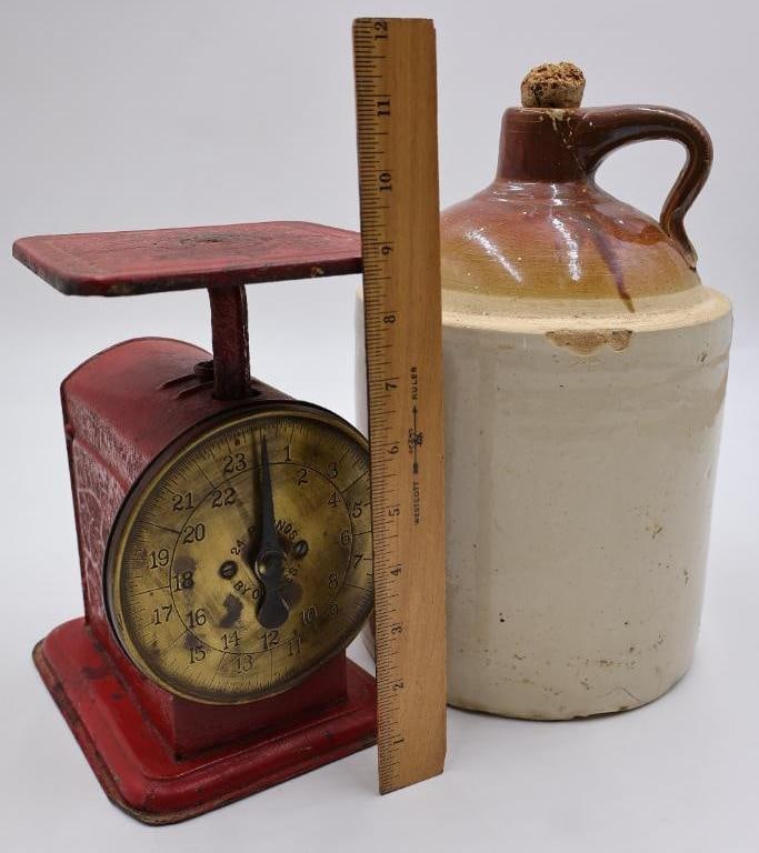 Antique Red Scale and Stoneware Crock Jug - 2