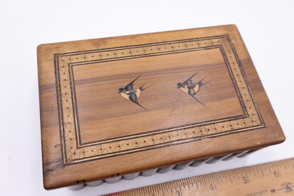 Vintage Japanese Style Puzzle Box and Two Tile Bird Artwork - 7