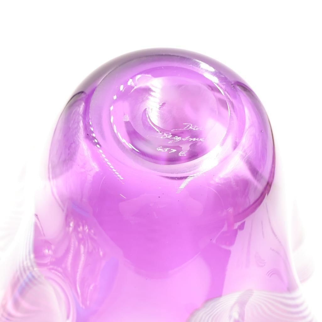 Large Magenta Artisan Glass Bowl, Etched Signature on Bottom - 8