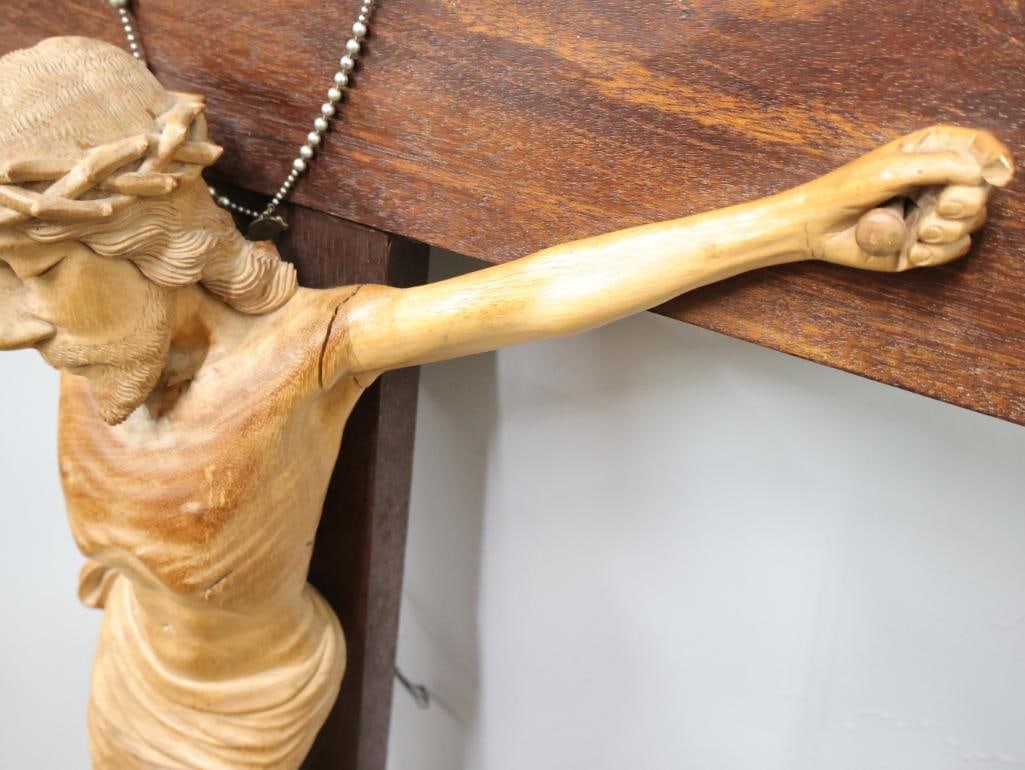 Large Vintage Hand Carved Crucifix - 9