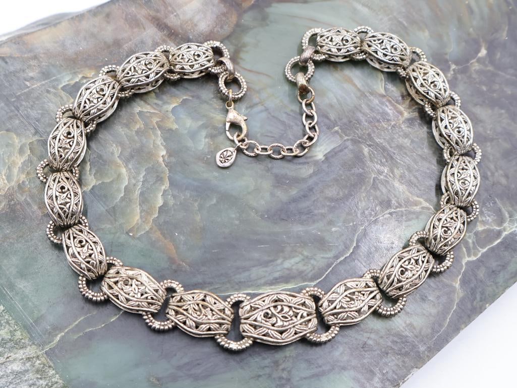 Studio Barse Openwork Silver-Plated Bronze Necklace: 16-1/4" necklace with lovely open work design, includes dust cover slip and box
