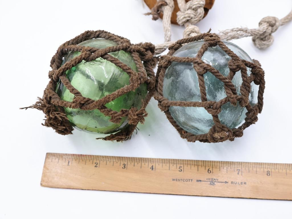 Two Vintage Glass Floats with Cork Float - 2