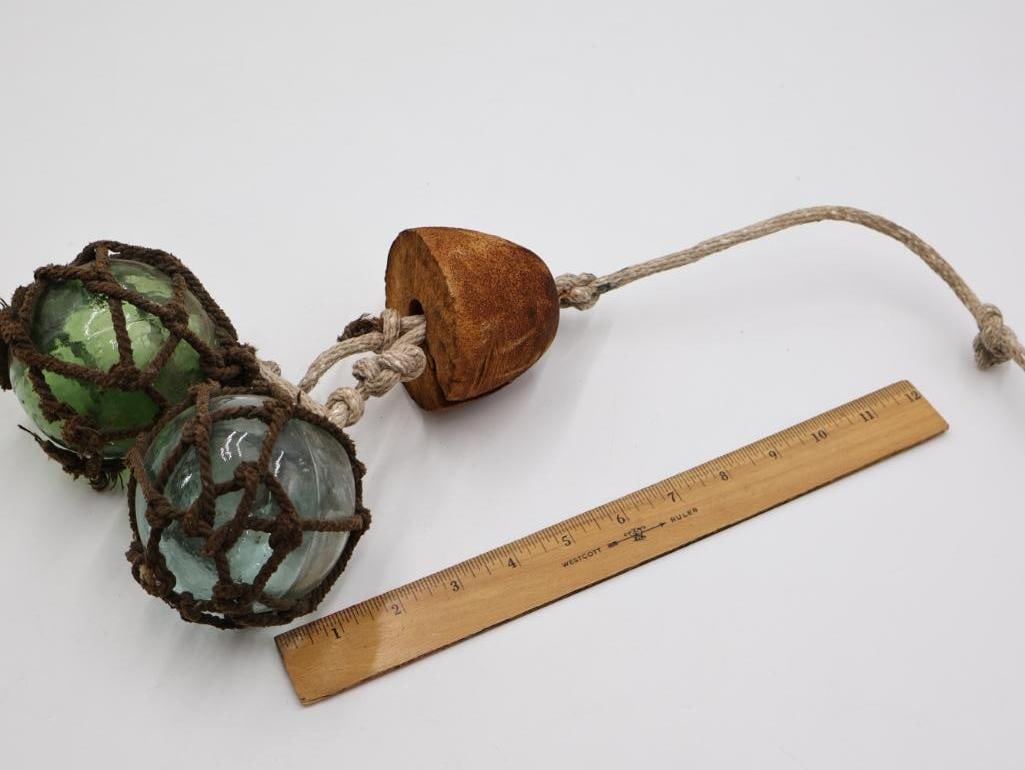 Two Vintage Glass Floats with Cork Float - 3