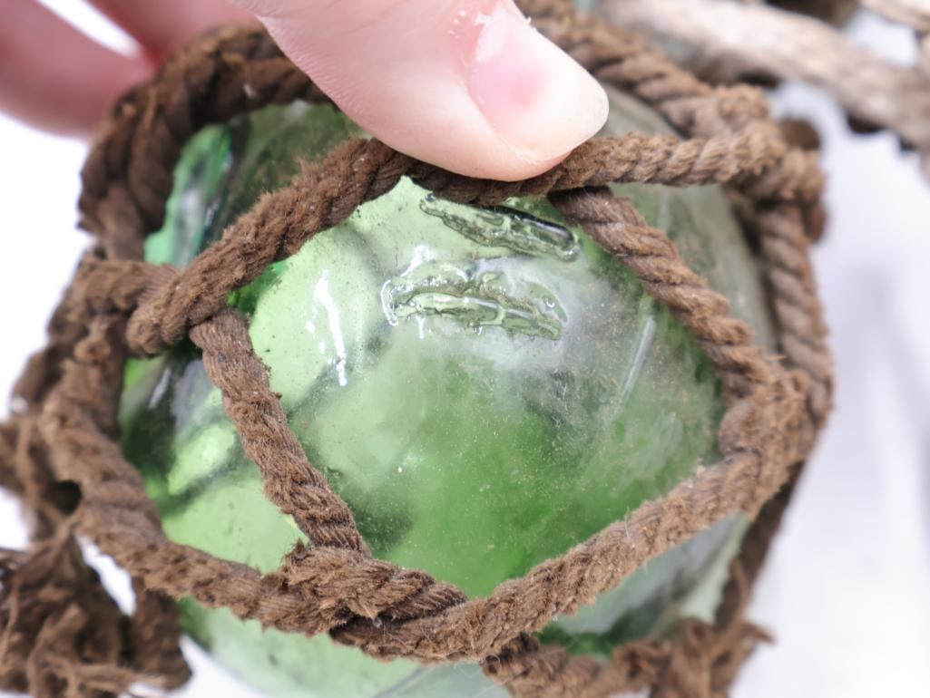 Two Vintage Glass Floats with Cork Float - 6