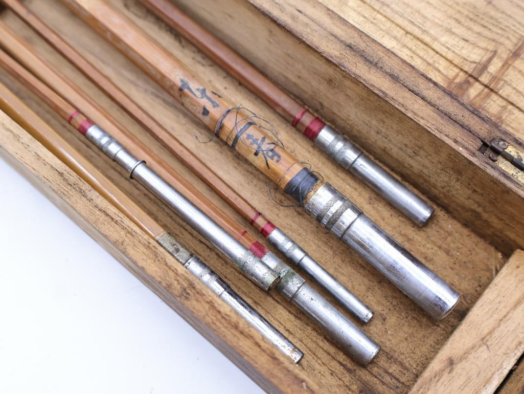 Antique Bamboo Fishing Poles in Wood Case - 2