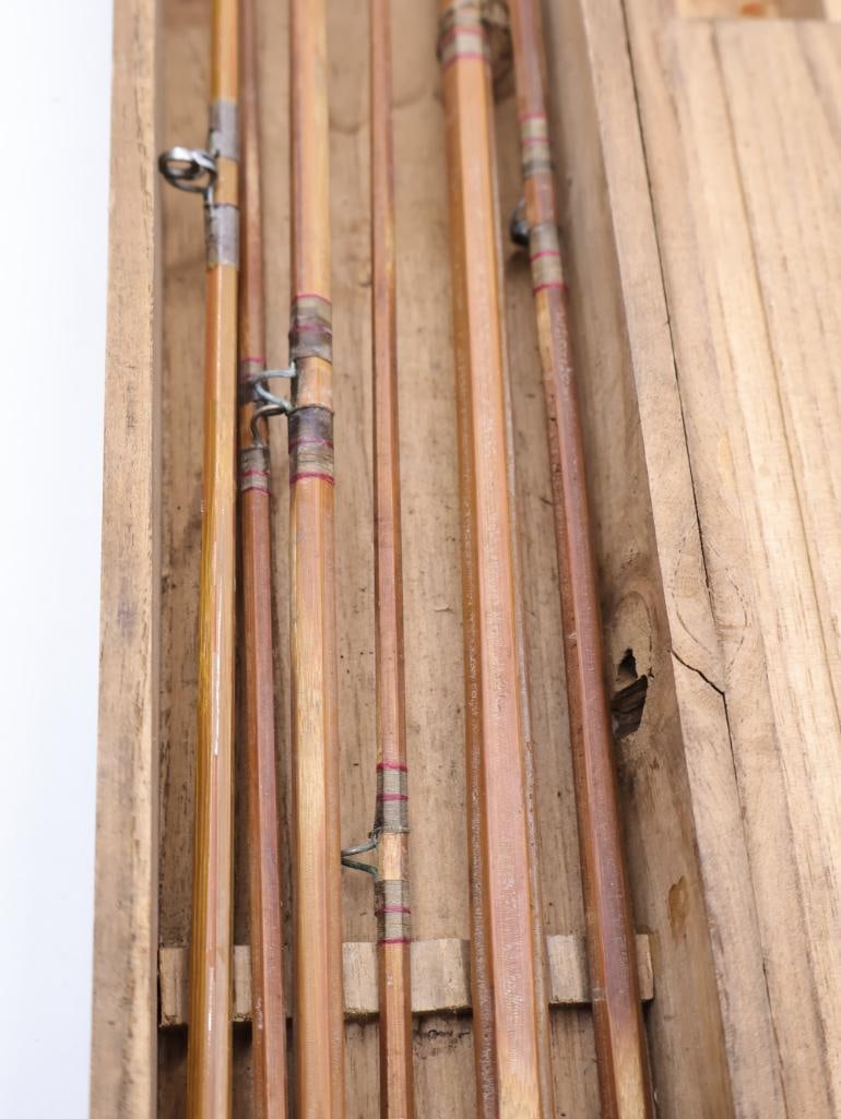Antique Bamboo Fishing Poles in Wood Case - 3