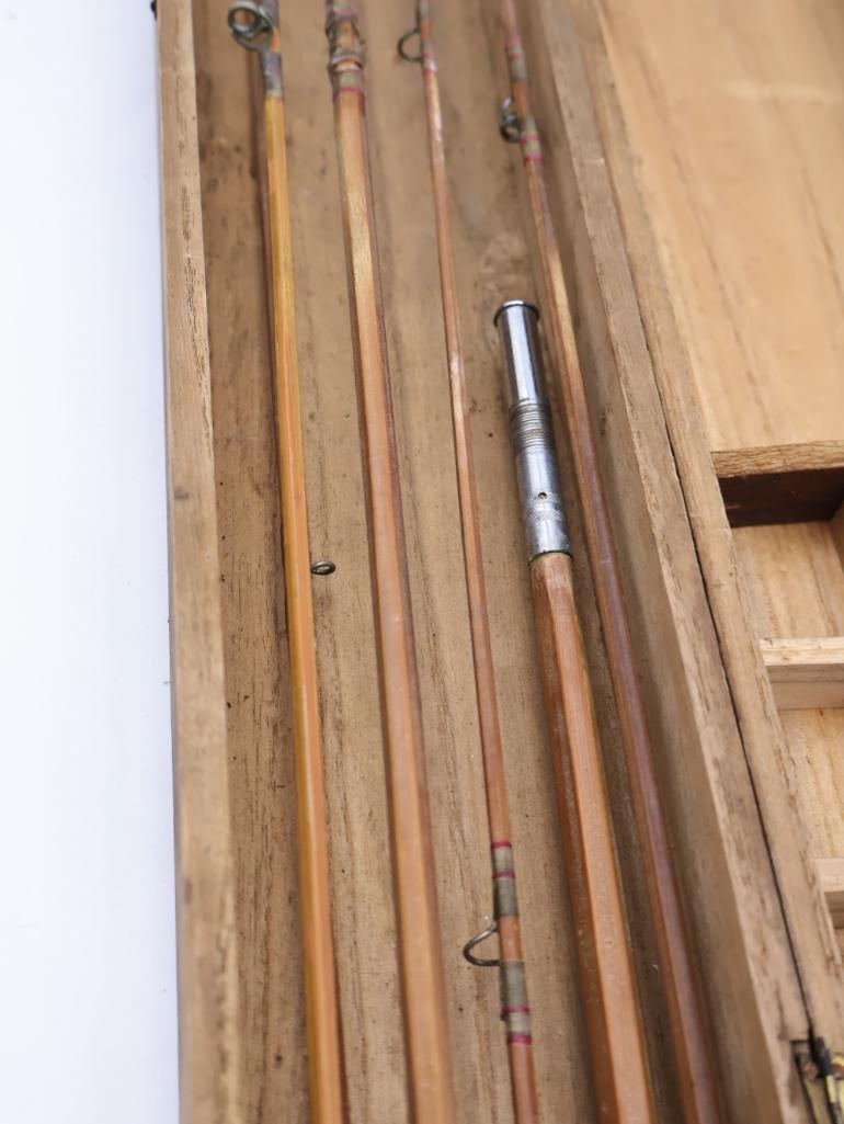Antique Bamboo Fishing Poles in Wood Case - 4