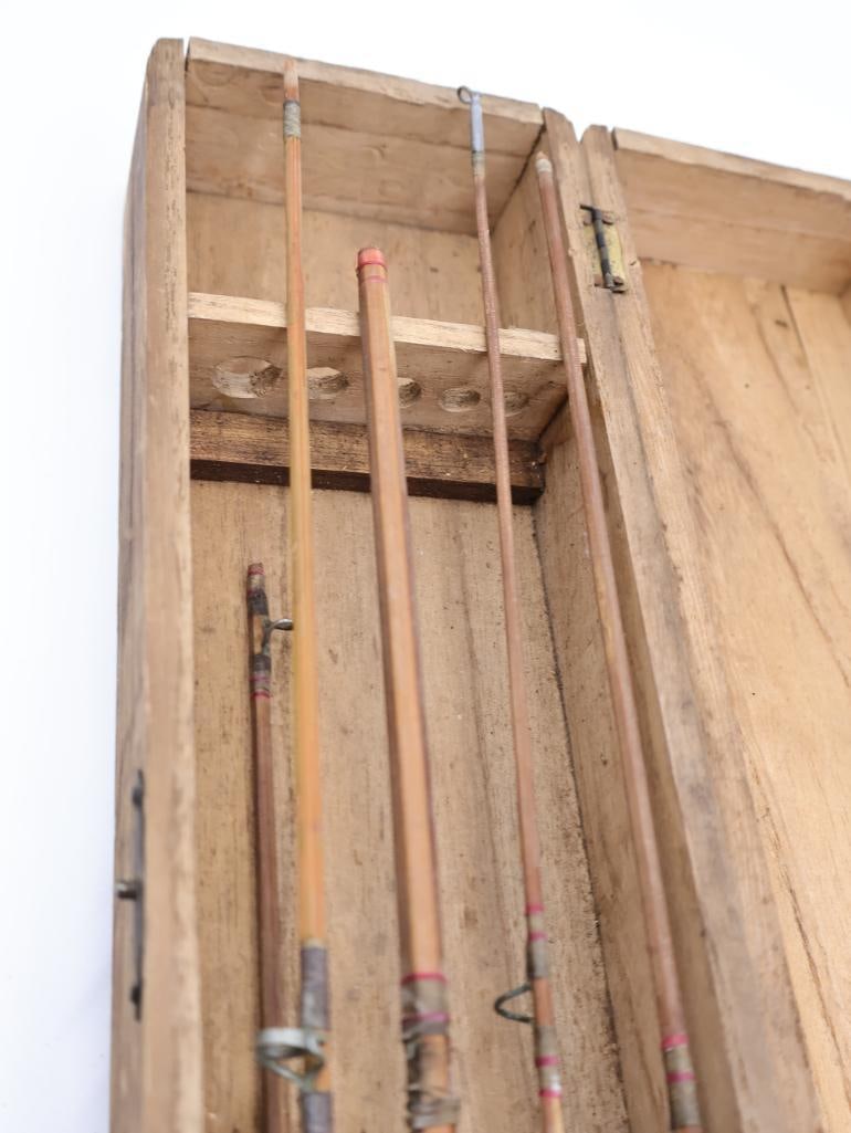 Antique Bamboo Fishing Poles in Wood Case - 5