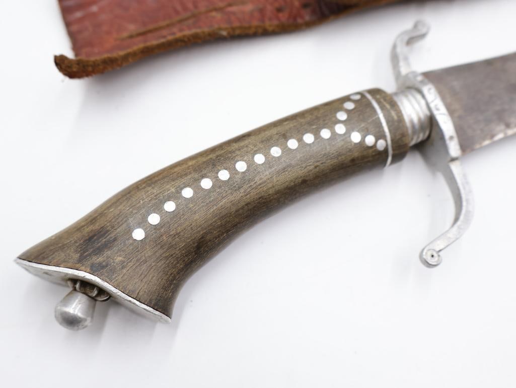 Vintage Bolo Style Knife with Hand Made Leather Sheath - 4