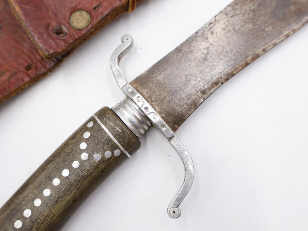 Vintage Bolo Style Knife with Hand Made Leather Sheath - 5